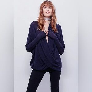 Free People We The Free Sheila hacci drape top, burnout navy, size M EUC!